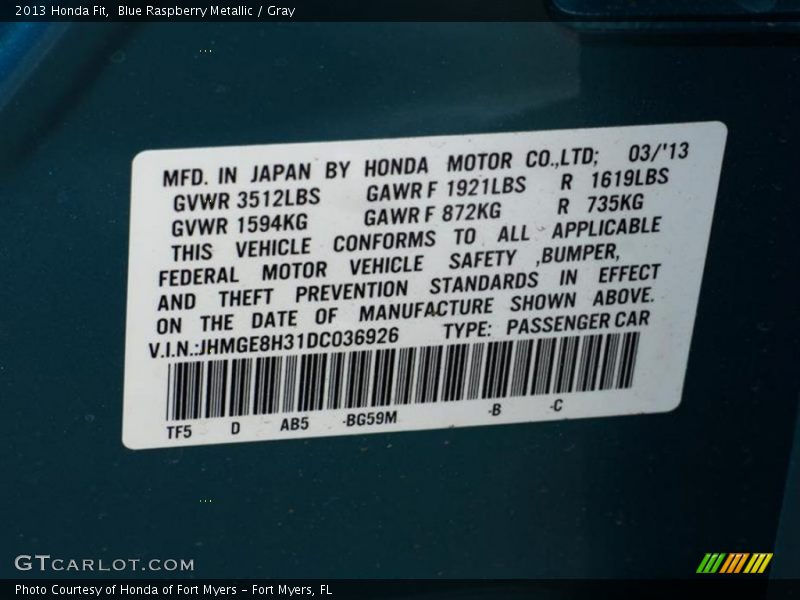 Blue Raspberry Metallic / Gray 2013 Honda Fit