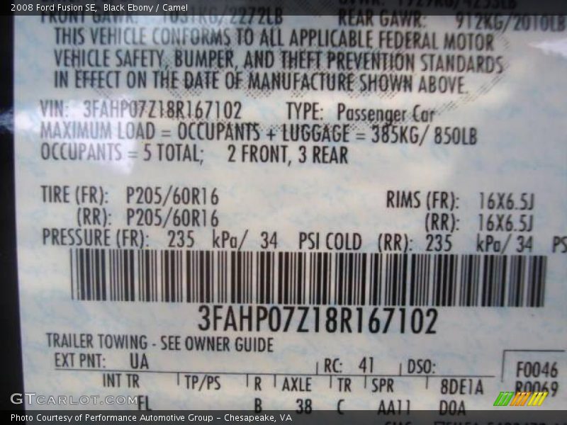 Black Ebony / Camel 2008 Ford Fusion SE