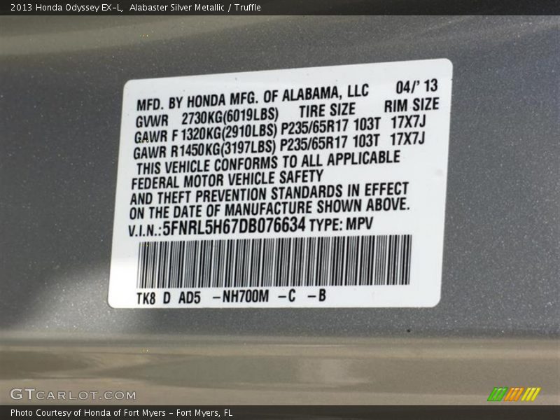 Alabaster Silver Metallic / Truffle 2013 Honda Odyssey EX-L