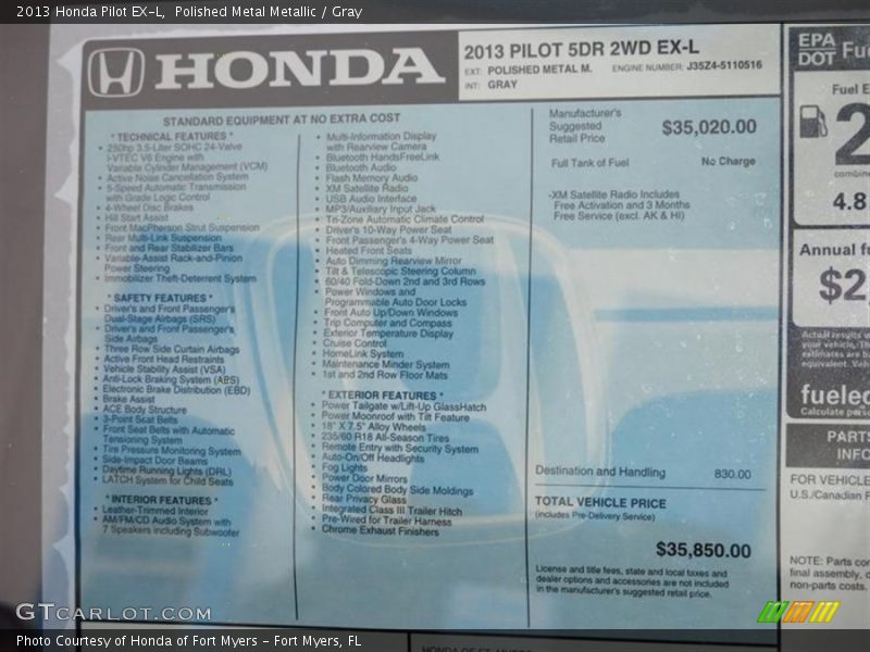 Polished Metal Metallic / Gray 2013 Honda Pilot EX-L