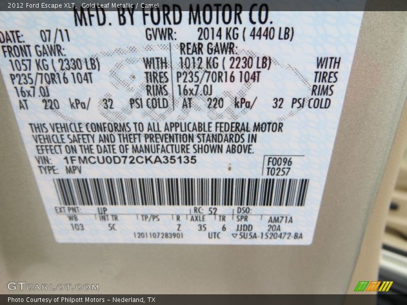 Gold Leaf Metallic / Camel 2012 Ford Escape XLT