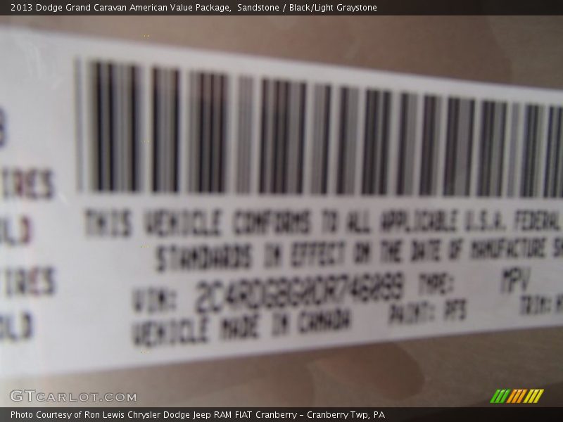 Sandstone / Black/Light Graystone 2013 Dodge Grand Caravan American Value Package