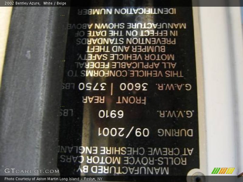 White / Beige 2002 Bentley Azure
