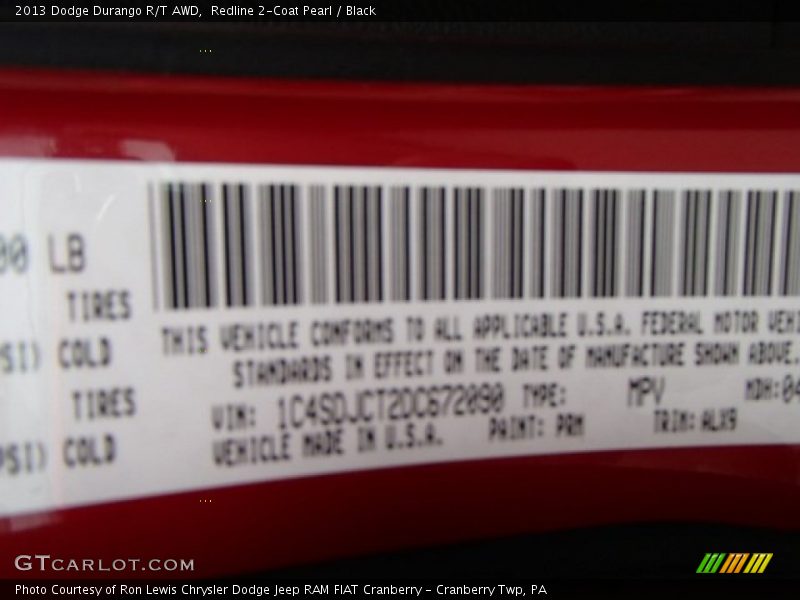 Redline 2-Coat Pearl / Black 2013 Dodge Durango R/T AWD