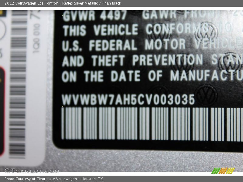 Reflex Silver Metallic / Titan Black 2012 Volkswagen Eos Komfort