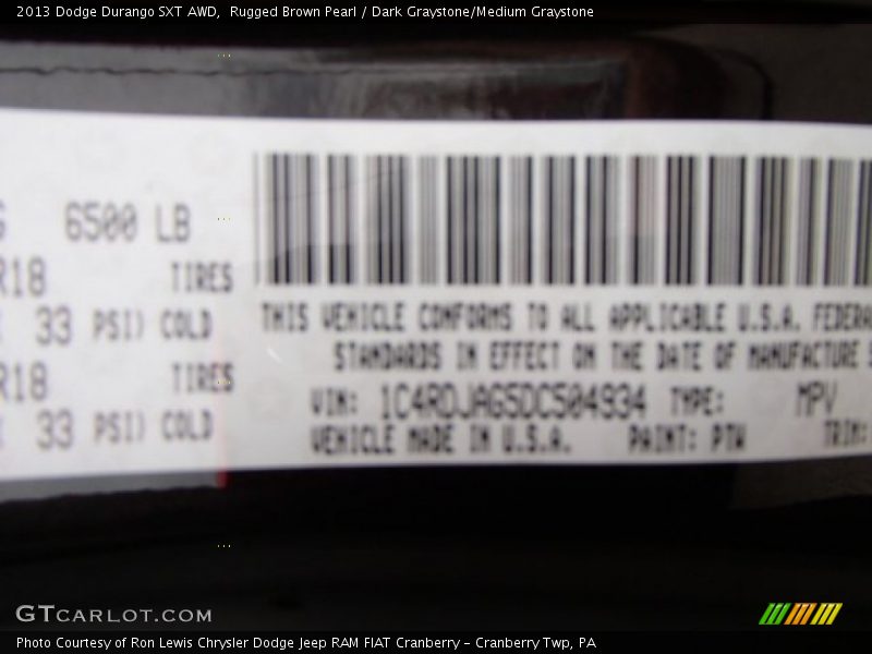 Rugged Brown Pearl / Dark Graystone/Medium Graystone 2013 Dodge Durango SXT AWD