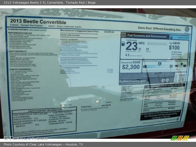 Tornado Red / Beige 2013 Volkswagen Beetle 2.5L Convertible