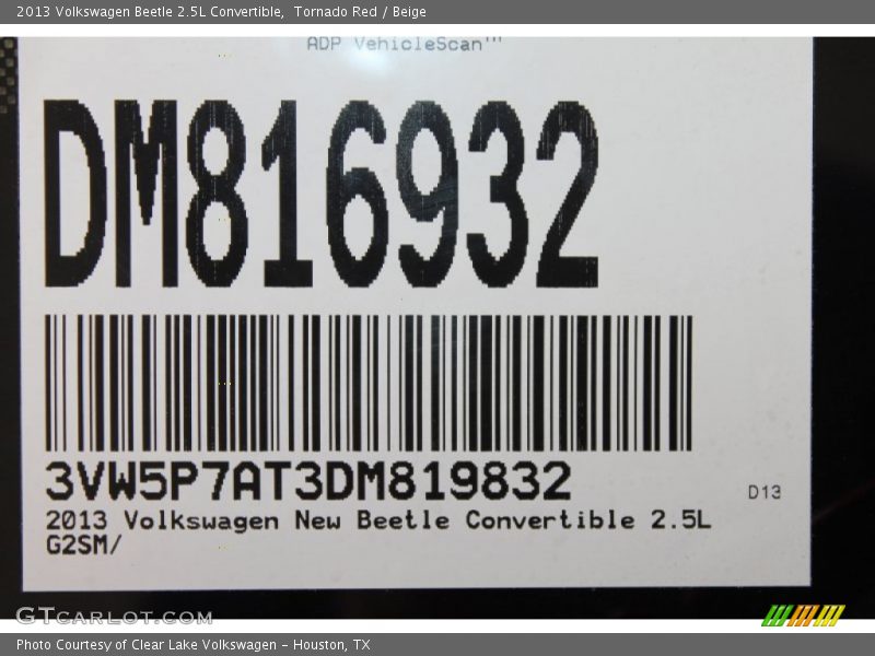 Tornado Red / Beige 2013 Volkswagen Beetle 2.5L Convertible