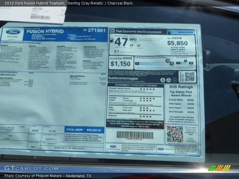  2013 Fusion Hybrid Titanium Window Sticker