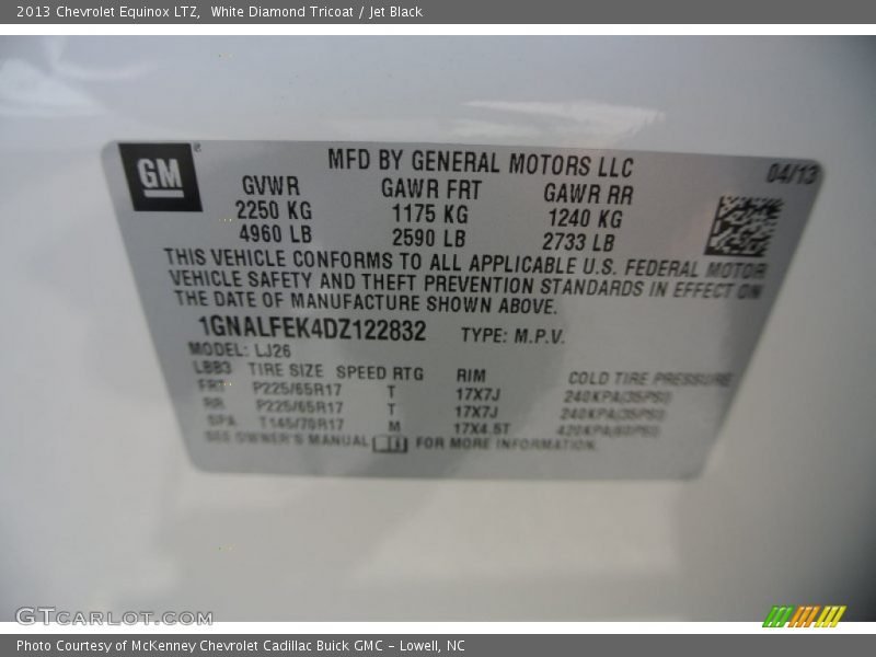 White Diamond Tricoat / Jet Black 2013 Chevrolet Equinox LTZ