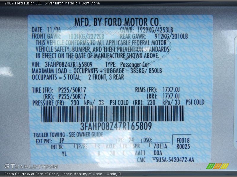 Silver Birch Metallic / Light Stone 2007 Ford Fusion SEL