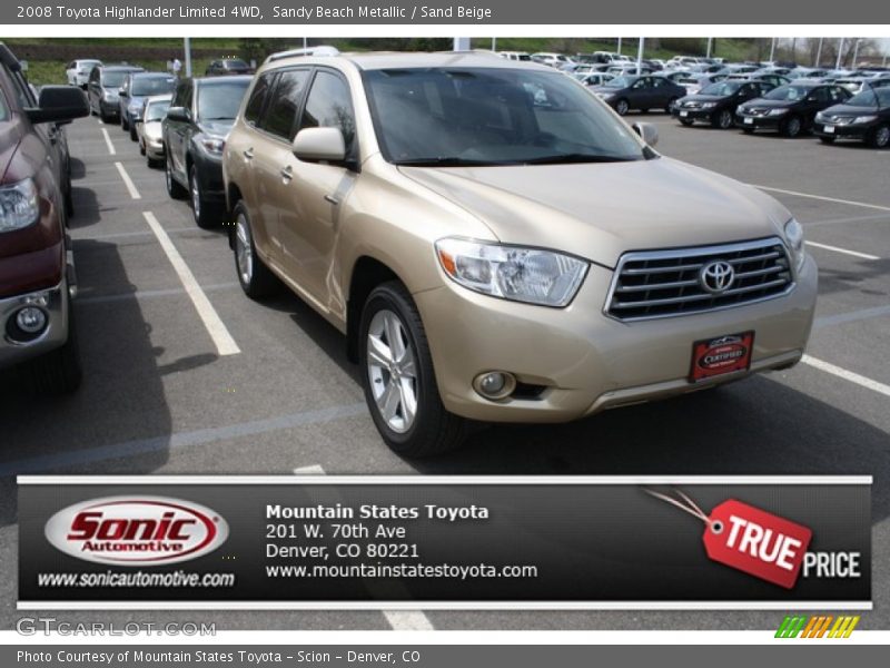 Sandy Beach Metallic / Sand Beige 2008 Toyota Highlander Limited 4WD