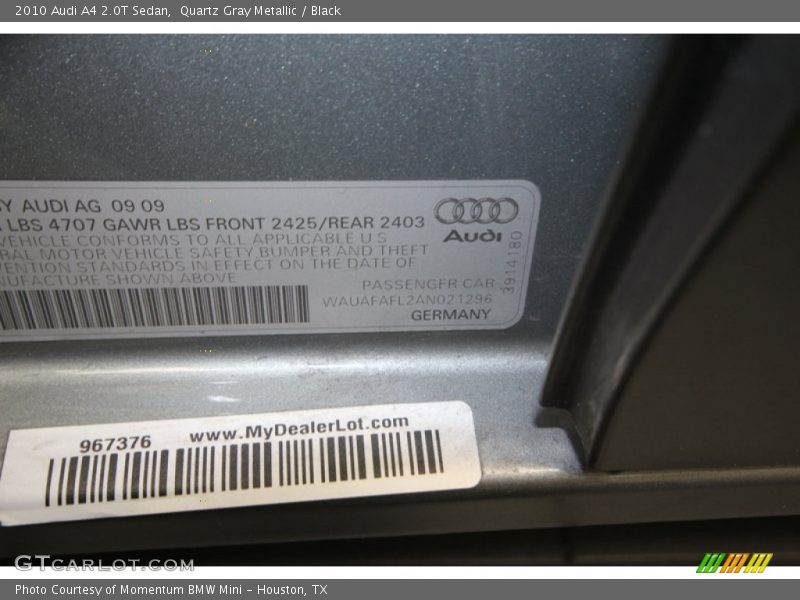 Quartz Gray Metallic / Black 2010 Audi A4 2.0T Sedan