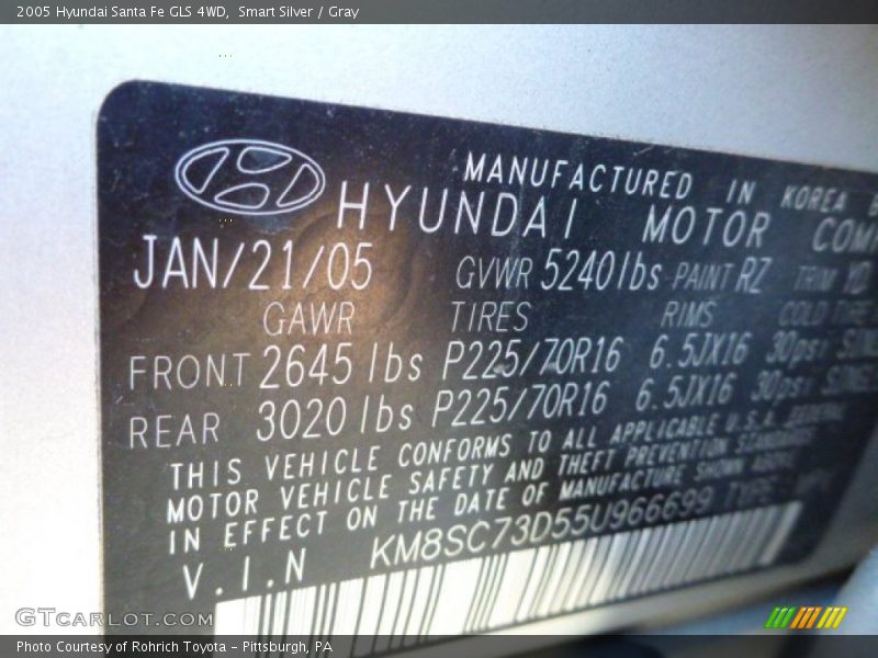 Smart Silver / Gray 2005 Hyundai Santa Fe GLS 4WD