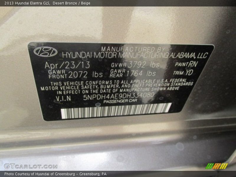 Desert Bronze / Beige 2013 Hyundai Elantra GLS