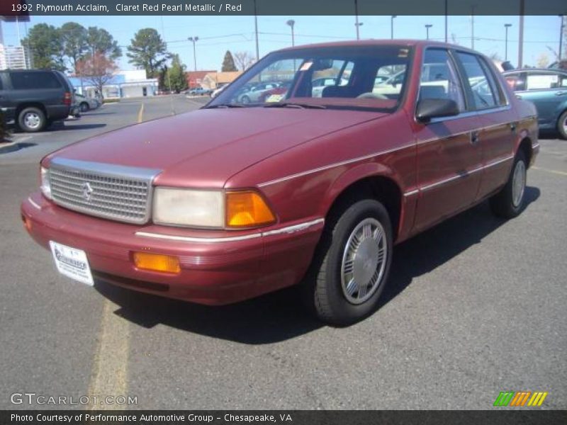 Claret Red Pearl Metallic / Red 1992 Plymouth Acclaim