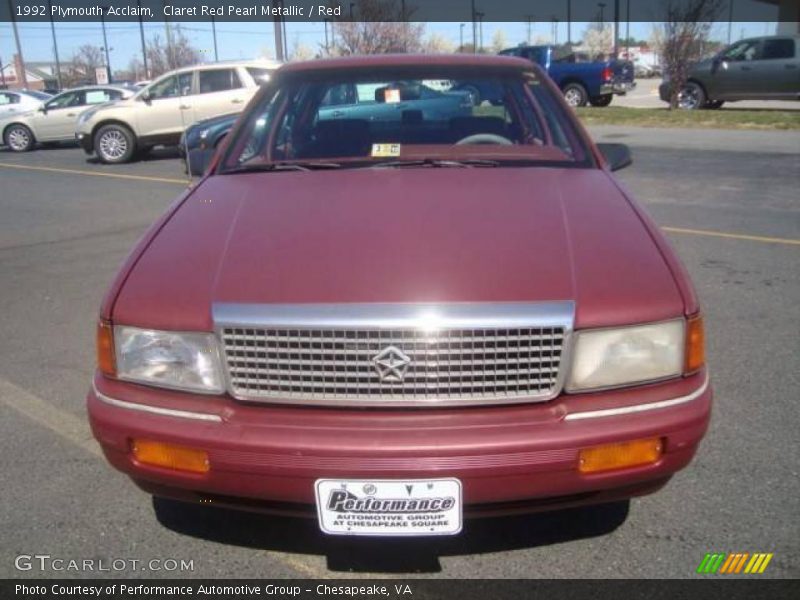 Claret Red Pearl Metallic / Red 1992 Plymouth Acclaim