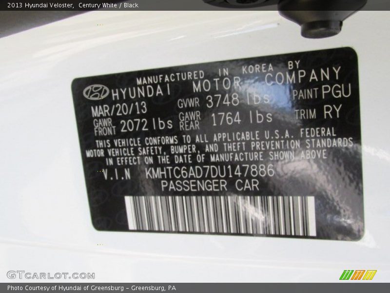 Century White / Black 2013 Hyundai Veloster
