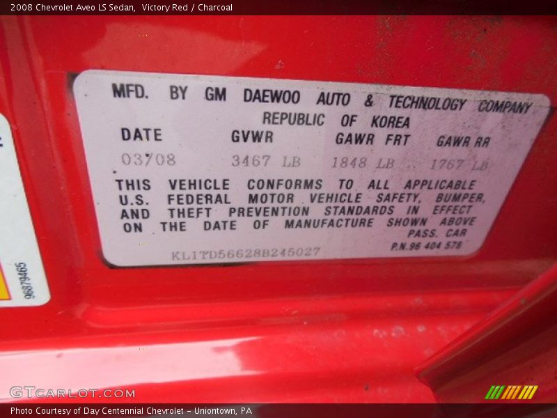 Victory Red / Charcoal 2008 Chevrolet Aveo LS Sedan