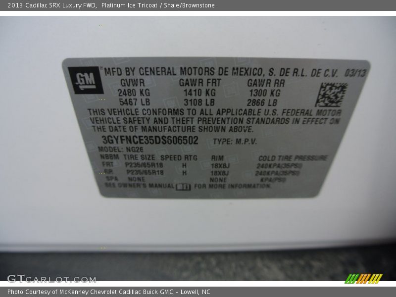 Platinum Ice Tricoat / Shale/Brownstone 2013 Cadillac SRX Luxury FWD