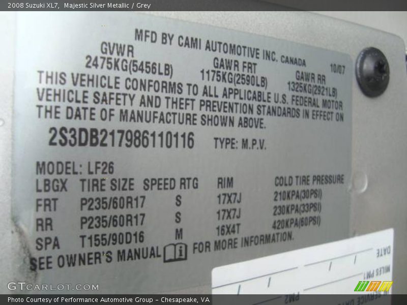 Majestic Silver Metallic / Grey 2008 Suzuki XL7