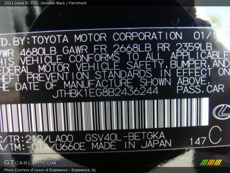 Obsidian Black / Parchment 2011 Lexus ES 350