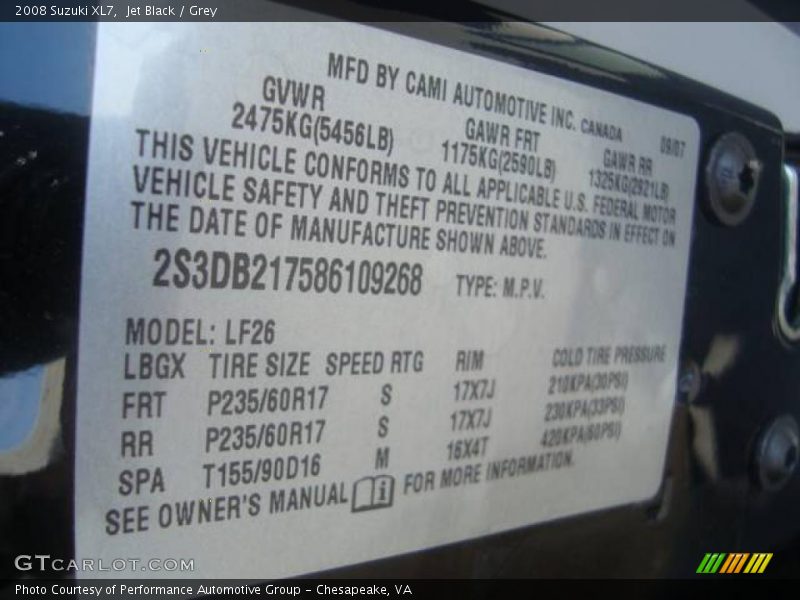 Jet Black / Grey 2008 Suzuki XL7