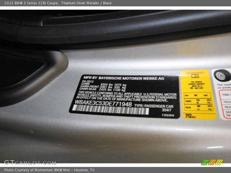 Titanium Silver Metallic / Black 2013 BMW 3 Series 328i Coupe