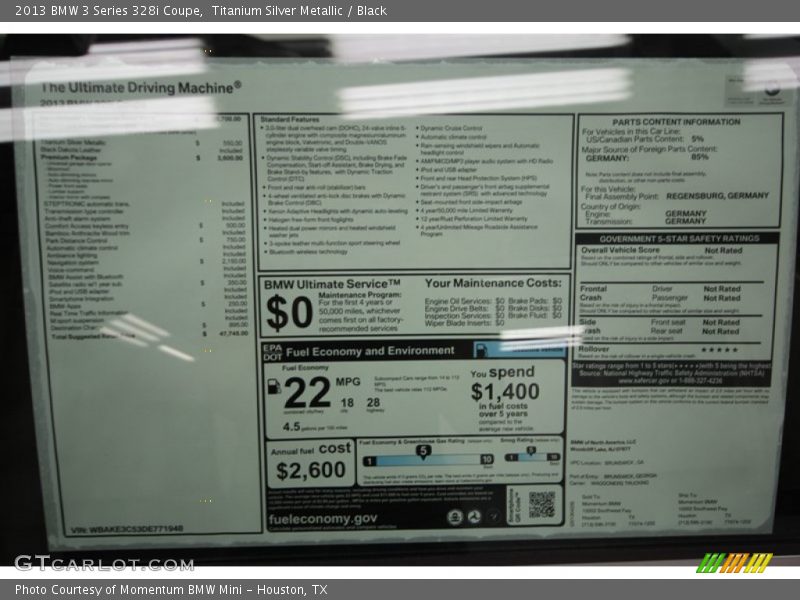 Titanium Silver Metallic / Black 2013 BMW 3 Series 328i Coupe