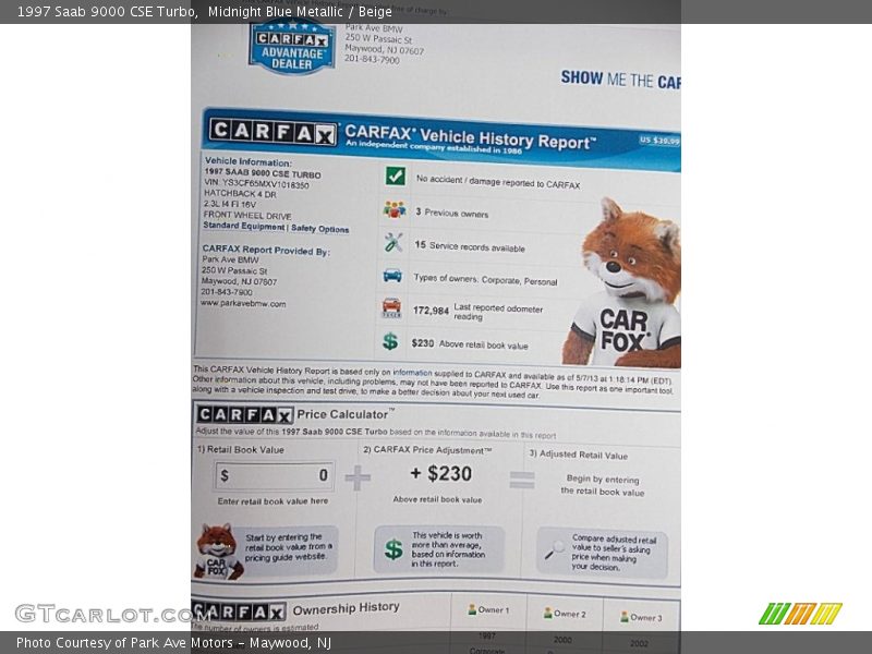 Midnight Blue Metallic / Beige 1997 Saab 9000 CSE Turbo