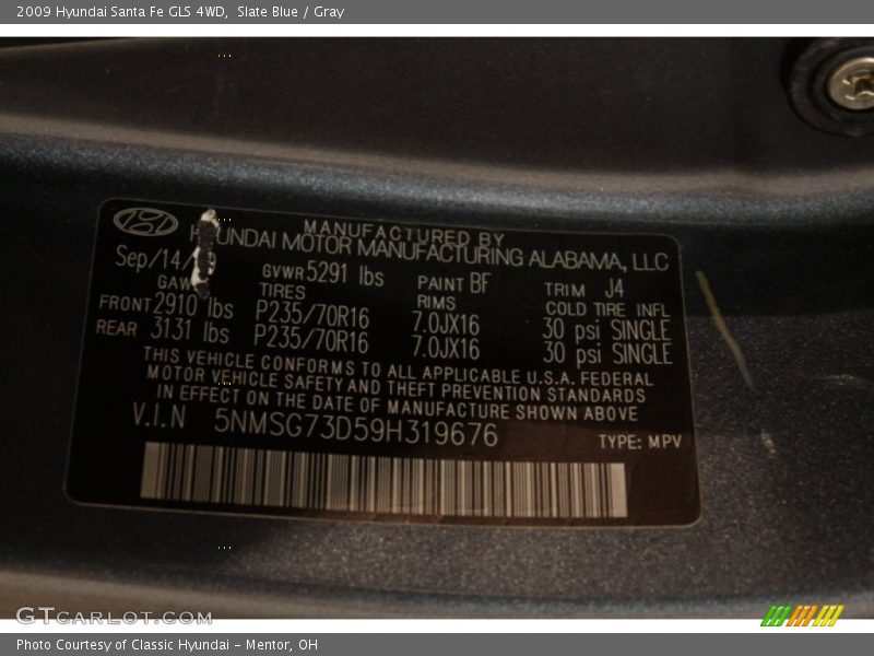 Slate Blue / Gray 2009 Hyundai Santa Fe GLS 4WD