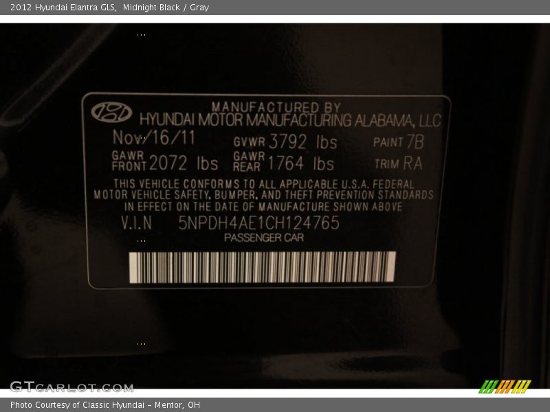 Midnight Black / Gray 2012 Hyundai Elantra GLS