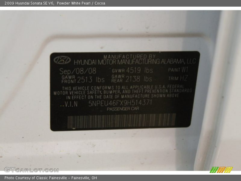 Powder White Pearl / Cocoa 2009 Hyundai Sonata SE V6