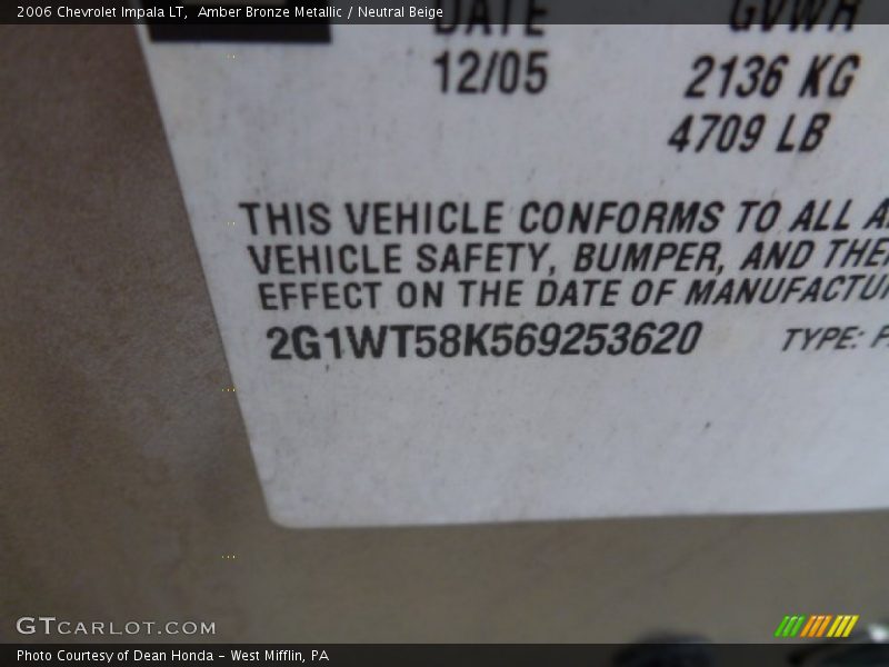 Amber Bronze Metallic / Neutral Beige 2006 Chevrolet Impala LT