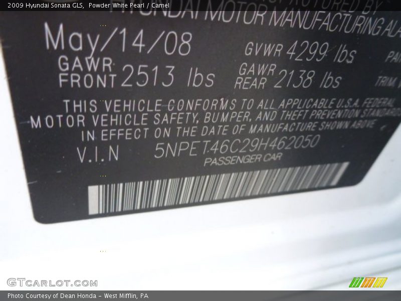 Powder White Pearl / Camel 2009 Hyundai Sonata GLS