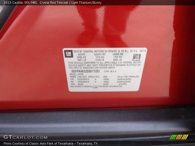 Crystal Red Tintcoat / Light Titanium/Ebony 2013 Cadillac SRX FWD