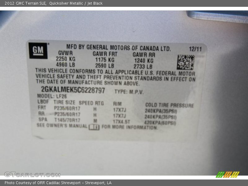 Quicksilver Metallic / Jet Black 2012 GMC Terrain SLE