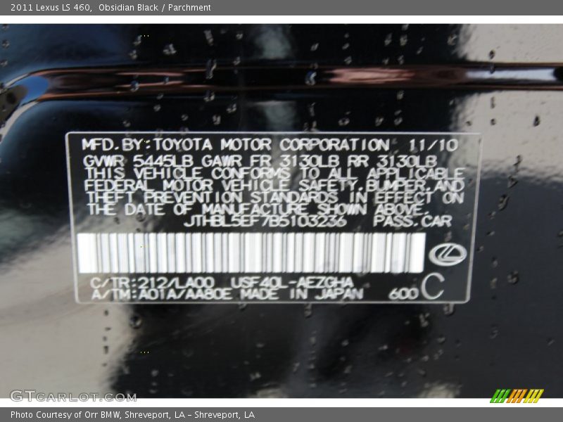 Obsidian Black / Parchment 2011 Lexus LS 460
