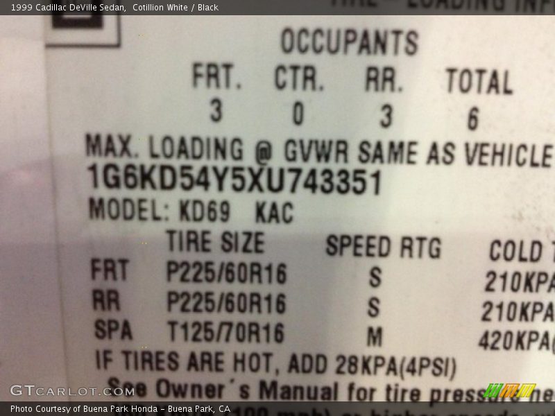 Cotillion White / Black 1999 Cadillac DeVille Sedan