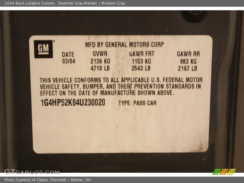 Steelmist Gray Metallic / Medium Gray 2004 Buick LeSabre Custom