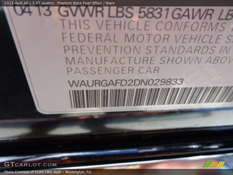 Phantom Black Pearl Effect / Black 2013 Audi A8 L 3.0T quattro