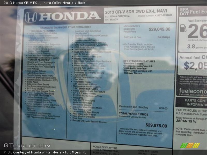 Kona Coffee Metallic / Black 2013 Honda CR-V EX-L