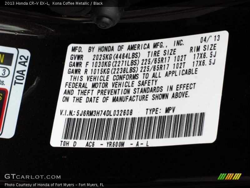 Kona Coffee Metallic / Black 2013 Honda CR-V EX-L