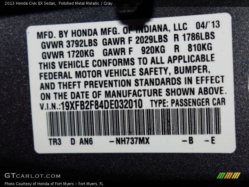 Polished Metal Metallic / Gray 2013 Honda Civic EX Sedan