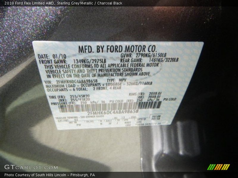 Sterling Grey Metallic / Charcoal Black 2010 Ford Flex Limited AWD