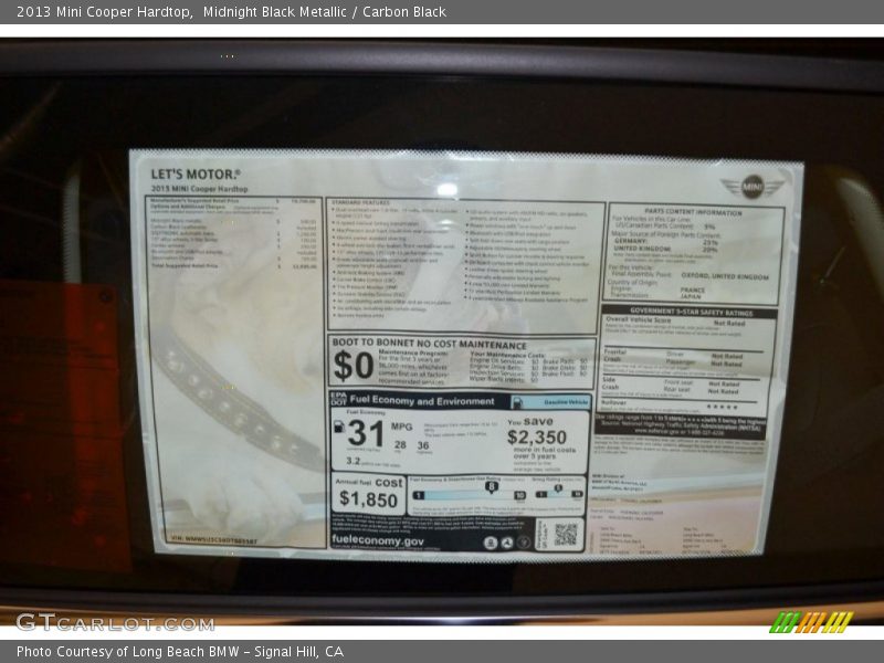 Midnight Black Metallic / Carbon Black 2013 Mini Cooper Hardtop