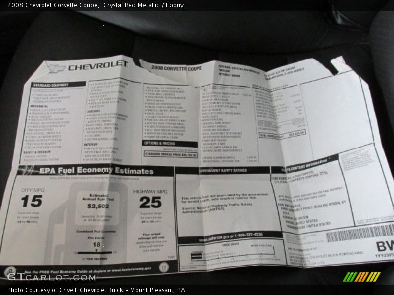  2008 Corvette Coupe Window Sticker