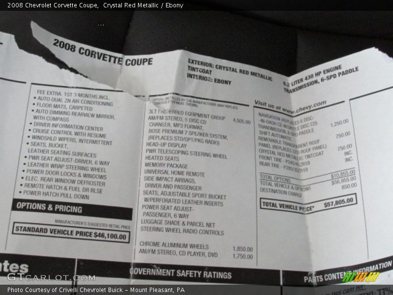  2008 Corvette Coupe Window Sticker