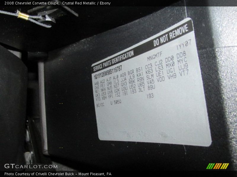 2008 Corvette Coupe Crystal Red Metallic Color Code 505Q