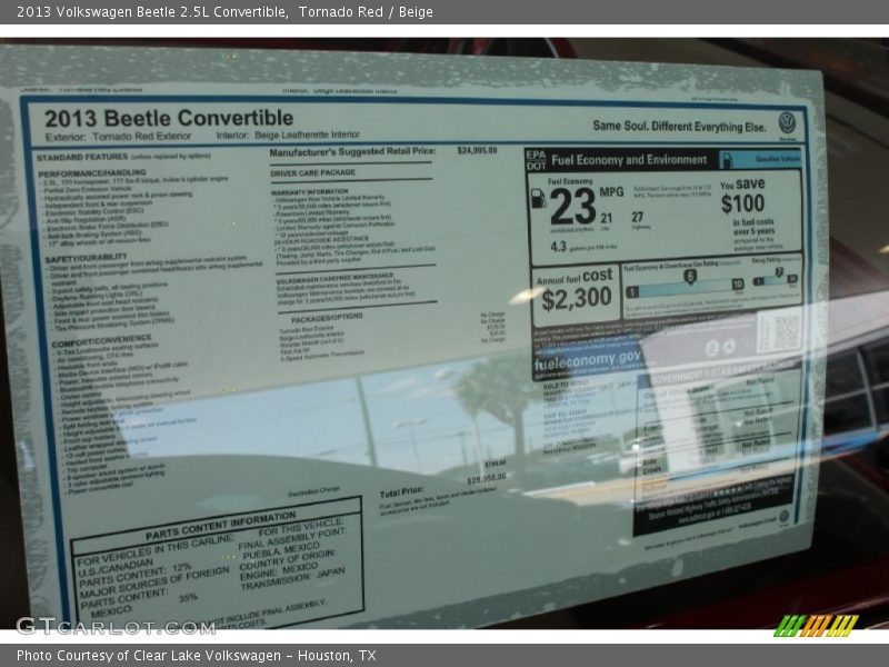 Tornado Red / Beige 2013 Volkswagen Beetle 2.5L Convertible